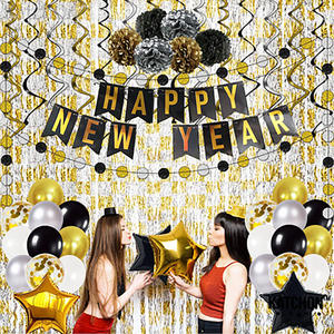 <span class=keywords><strong>2023</strong></span> <span class=keywords><strong>bonne</strong></span> <span class=keywords><strong>année</strong></span> noir or suspendu drapeau ballon ensemble vacances thème fête papier fleur boule spirale pendentif décoration - Product Image 2