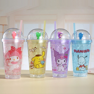 Double Walled Plastic Cup With Cartoon Characters 500Ml For Students Summer Use - Product Image 1