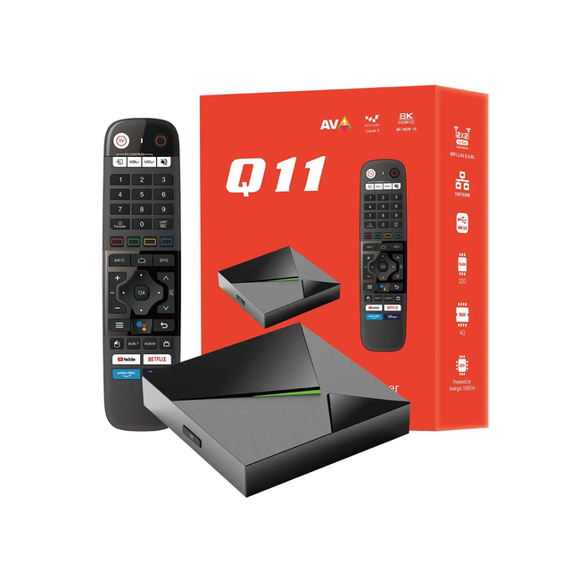 Qunshi Q11 Amlogic S905X4 TVBOX Smart TV Box Wifi BT4.2 Voice AV1 Media Player Top Box OEM Android 11 4GB 32GB 8K 1000M Set FREE
