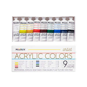 Peinture acrylique professionnelle MEEDEN, 9 couleurs en tubes de 60 ml, pigments riches, non toxiques, pour artistes / Set Papier - Product Image 1