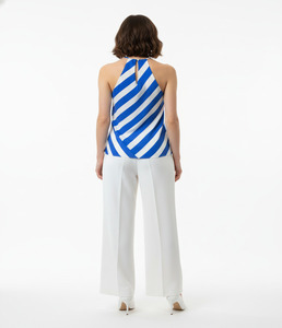 Top Halter Rayé Bleu et Blanc Classique pour Femme, Tissu Cambric Doux et Léger, Tenue Décontractée d'Été, Inspiration Rétro - Product Image 3