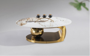 Mesa de Café de Vidro com Padrão de Água Moderna e Criativa para Sala de Estar, Material Metálico, Móveis para Sala de Estar - Product Image 3