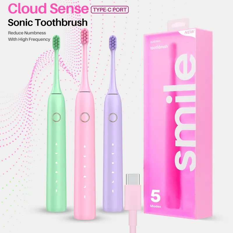 Cepillo de dientes sónico Preium de etiqueta privada Cepillos de dientes eléctricos de 5 modos con cabezales de cepillo de dientes