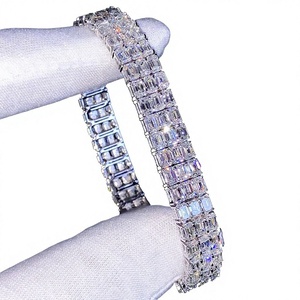 AMBER JEWELS Unisex 925 <b>Silver</b> Plated Moissanite Hip Hop Cross Tennis <b>Bracelet</b> 17g GRA Certified Brilliant Cut Claw Setting - Product Image 1