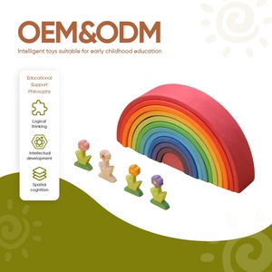 12 blocs de construction en bois teint style Grimms, arc-en-ciel, jouets éducatifs Waldorf Montessori pour la maternelle - Product Image 2