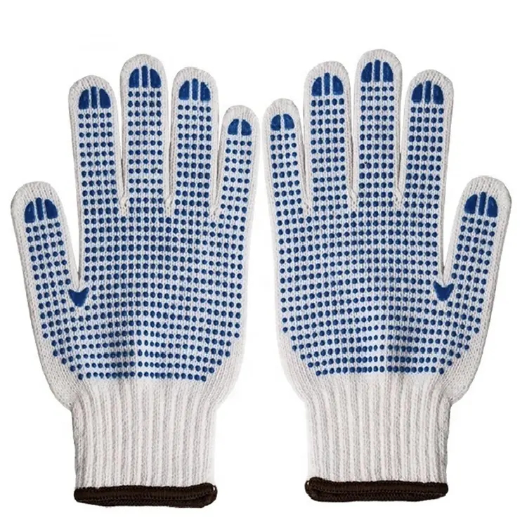 Fabriek Groothandel Industriële Pvc Gebreide Garens Katoen Dubbelzijdig Blauw Polka Dot Palm Hand Gestippelde Werken Veiligheid Handschoenen