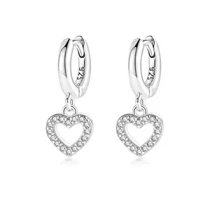 fashion 925 sterling silver hoop mini mother heart charm huggie earring