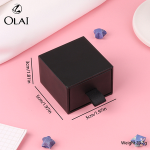 Scatola all'ingrosso di carta doppio anelli cassetto scorrevole nero morbido tocco cartone regalo anello di gioielli confezione scatola - Product Image 4