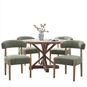 Collection PERFECT moderne : Ensemble de 4 chaises de salle à manger rembourrées, chaises de salle à manger en bois, dossier incurvé, assise en tissu, bois d'hévéa - Product Image 3