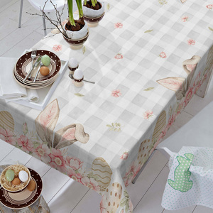<span class=keywords><strong>Mantel</strong></span> de Pascua de 60x84 pulgadas, cubierta de mesa de conejito a cuadros de búfalo de flores de primavera para decoración del hogar y comedor - Product Image 6