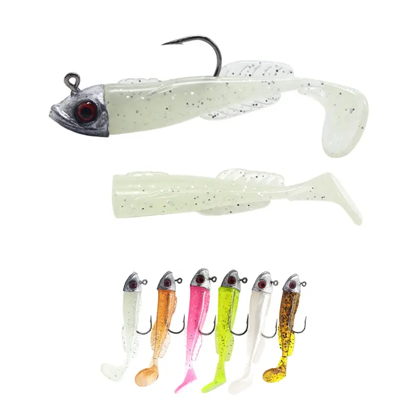 Fishing lure t tail soft bait lead fish 5.6cm 21.8g soft lures with lead jig head tackle hook