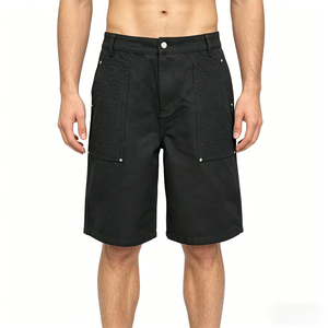 <b>Customized</b> Summer Denim Jorts for Men Wide <b>Balloon</b> Leg Baggy Fit Solid Pattern Straight Style Jorts Mid Waist - Product Image 2