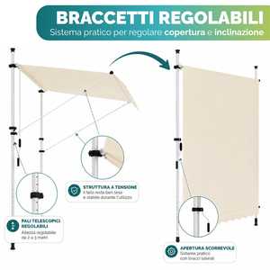 Tenda da Sole Retrattile Beige 300x300 cm con Manovella, Senza Foratura, Telaio Regolabile - Product Image 5