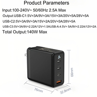 Chargeur GaN PD 140W Prise US Multi-Ports USB Type C Adaptateur Mural de Charge Rapide Chargeur Haute Puissance pour Ordinateur Portable iPhone Samsung