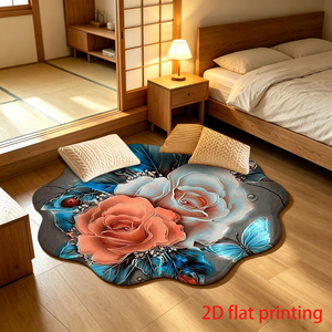 Tapis rond en mousse à poils coupés, imprimé floral moderne, personnalisé BT1028, fabricant OEM ODM, tapis doux pour salon et chambre à coucher - Product Image 1