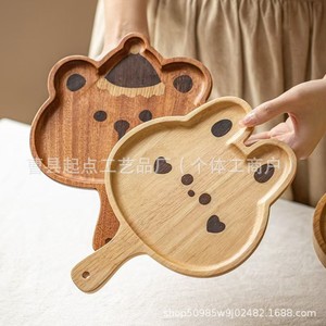 Bandeja de madera con dibujos animados de osito y conejito con asa para servir frutas y bocadillos - Product Image 4