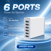 Station de charge universelle 50W 60W 6 ports Usb rapide Smnart téléphone portable alimentation multiple téléphone intelligent chargeur de station d'accueil de bureau