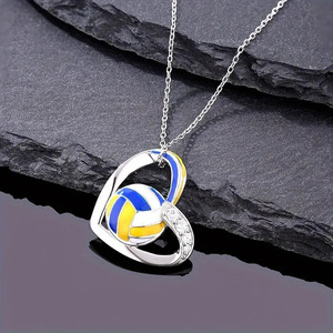 Collar con Colgante de Corazón para Mujer, Diseño Deportivo de Voleibol, Estilo Esmaltado, Cadena para Clavícula, Joyería de Moda - Product Image 2
