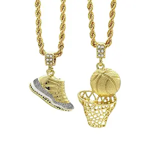 Hip Hop Bijoux Collier Chaussures Basketball Hoop Pendentif Luxe Mode Collier avec Hip Hop 3MM 24 pouces Corde Chaîne