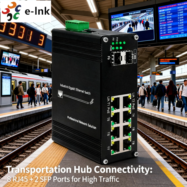 E-link Industrial Managed 8-Port Gigabit PoE+ Switch 2 SFP Slots 802.3at 240W DIN-Rail -40~80C IP Camera Fiber Network 20Gbps