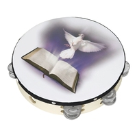 Peace Dove Pattern Wood Handmade Durable Hand Drum 10 Inch Orff Percussion Single Layer Tambourine for Learning Enlightenment