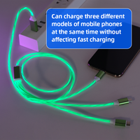 Kabel USB Grosir Pabrik Warna Hijau 1M 2M Pengisian Cepat Ponsel 3 in 1 Kabel Data LED untuk Mobil Rumah
