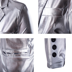 Herren Smoking Slim Fit Einfarbig Glänzender Anzug Gold Silber Schwarz für Hochzeit Abschlussball <span class=keywords><strong>Blazer</strong></span> Jacke - Product Image 4
