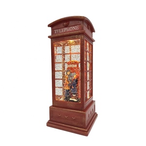 2020 düğün dekorasyon sevgililer hediye mini kırmızı telefon kulübesi olmayan cam su Glitter iplik çift kar küresi - Product Image 4