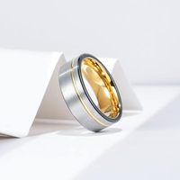 Bague de fiançailles pour homme en tungstène plaqué or 18 carats PVD noir brossé rainuré 8 mm, style éternité