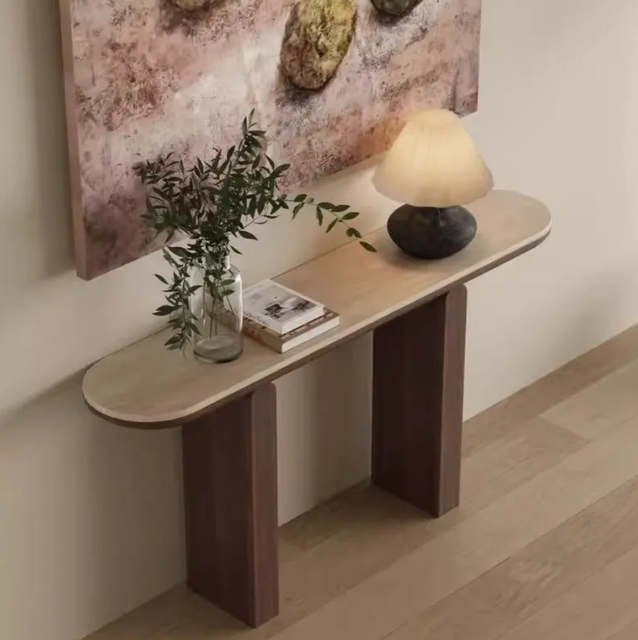 Modern Solid Wood Console Table with Marble Top Black Finish Light Feature for Villa Living Room Entryway