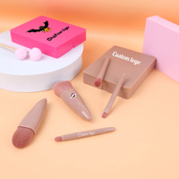 Ensemble de pinceaux de maquillage de voyage 5 pièces Mini fonction complète avec miroir Kit de pinceaux cosmétiques