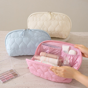 Large Capacity Makeup <b>Bag</b> Quilted Storage Travel Toiletry <b>Bag</b> Cosmetic Organizer Pink Off White Blue - Product Image 1