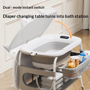 2-in-1 Diaper <b>Changing</b> <b>Table</b> Baby Care <b>Table</b> Newborn <b>Foldable</b> Multifunctional with Roller Adjustable Storage Space Massage Touch - Product Image 4