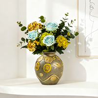 Vase en résine fait main à motif facial, vert et or, sculpture artistique en relief pour herbes séchées, décoration créative pour table, maison et salon