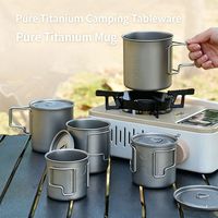 Vaisselle de camping ultralégère en titane pur, poignée pliable, empilable, tasse à café pour randonnée, logo personnalisé possible
