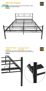 Lit double Wayon élégant en métal noir avec tête <span class=keywords><strong>de</strong></span> lit et pied <span class=keywords><strong>de</strong></span> lit ornés <span class=keywords><strong>de</strong></span> courbes pour mobilier <span class=keywords><strong>de</strong></span> chambre moderne - Product Image 4