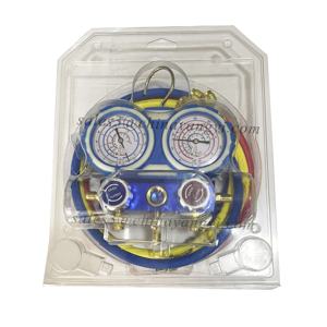 충전 호스 듀얼 게이지가있는 R410A R32 R600 이중 압력 게이지 용 휴대용 블리스 터 패킹 냉동 매니폴드 게이지 세트 - Product Image 3