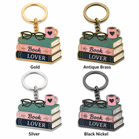 Porte-clés en métal émaillé souple personnalisé avec design gratuit pour les amoureux des livres, porte-clés en métal doré sur le thème du livre