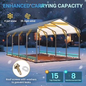 Abri de <span class=keywords><strong>voiture</strong></span> en métal 12 x 20 pieds, abri de <span class=keywords><strong>voiture</strong></span> robuste avec structure et base renforcées pour toutes les conditions météorologiques, <span class=keywords><strong>garage</strong></span> extérieur - Product Image 2