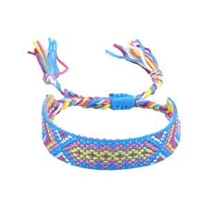 Nepal Colorful Women Girls Lucky Jewelry Embroidery Friendship Woven Wrap Bracelets Knitted Adjustable Blue Bangle