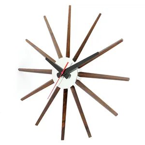 木製サンバースト壁掛け時計木製レトロデザイン装飾サイレントウォールクォーツ時計家庭用高級ビッグ時計
