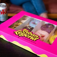 Boîte d'emballage en papier pour gâteaux, sushi, chocolat, brownie, mochi, donuts, écologiques, de couleur rose, avec fenêtre en PVC, vente en gros