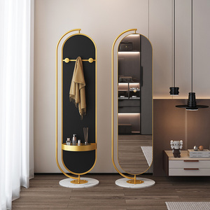 Nordic Simple Light Oval Rotating Full Body <strong>Mirror</strong> Floor Mounted Clothes <strong>Hanger</strong> Household <strong>Mirror</strong> with Storage and Rotation - Product Image 2