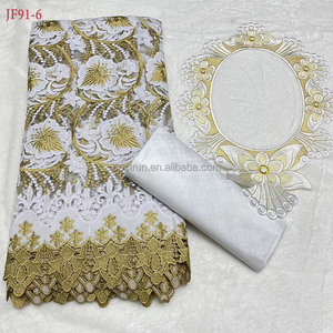 JF91 2.5yards de <span class=keywords><strong>bazin</strong></span> riche + 2.5yards de tissu de dentelle <span class=keywords><strong>africaine</strong></span> avec collier pectoral dentelle de voile suisse de style nigérian pour la <span class=keywords><strong>couture</strong></span> de <span class=keywords><strong>robe</strong></span> - Product Image 4