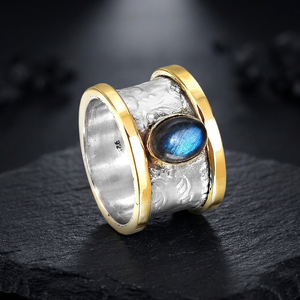 Natural Labradorite Gemstone Bezel Setting 925 Solid Sterling <b>Silver</b> Wedding <b>Rings</b> for Women & <b>Men</b> Gift - Product Image 2