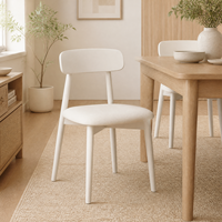 Chaise de salle à manger MULIGNA au design scandinave moderne, en bois massif blanc crème, minimaliste, avec dossier incurvé, pour la maison, l'hôtel, le restaurant