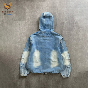 Custom Manufacturers 500gsm Vintage Blank Streetwear Zip up <b>Plain</b> <b>Hoodies</b> Denim Distressed Jacket Men Unisex High Quality <b>Hoodie</b> - Product Image 3