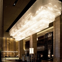 Lustre LED rectangulaire moderne multicouche en cristal suspendu, luminaire long sur mesure pour hall d'hôtel, villa à plafond haut