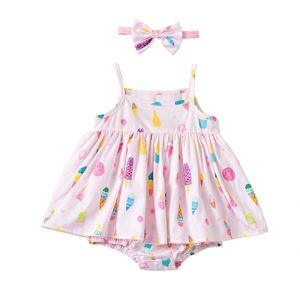 Baby-Mädchen-Kleidungsset, ärmelloses Cami-Top mit Eis-Print für heiße Sommertage, mit Stirnband und Bloomer für Kleinkinder, für den täglichen Outdoor-Einsatz - Product Image 4