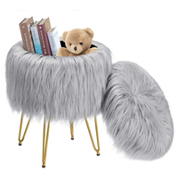 Tabouret de vanité en fausse fourrure, tabouret de vanité rond, siège rembourré, rangement, pouf duveteux, repose-pieds moderne pour le maquillage